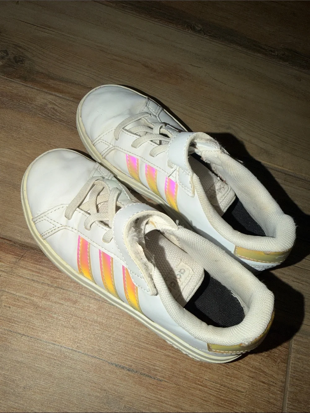 Adidas Kids White Sneakers with Iridescent Accent